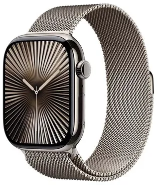 Apple Watch Series 10 GPS + Cellular 46mm - Naturlig titan-kasse med naturlig Milanese Loop - S/M